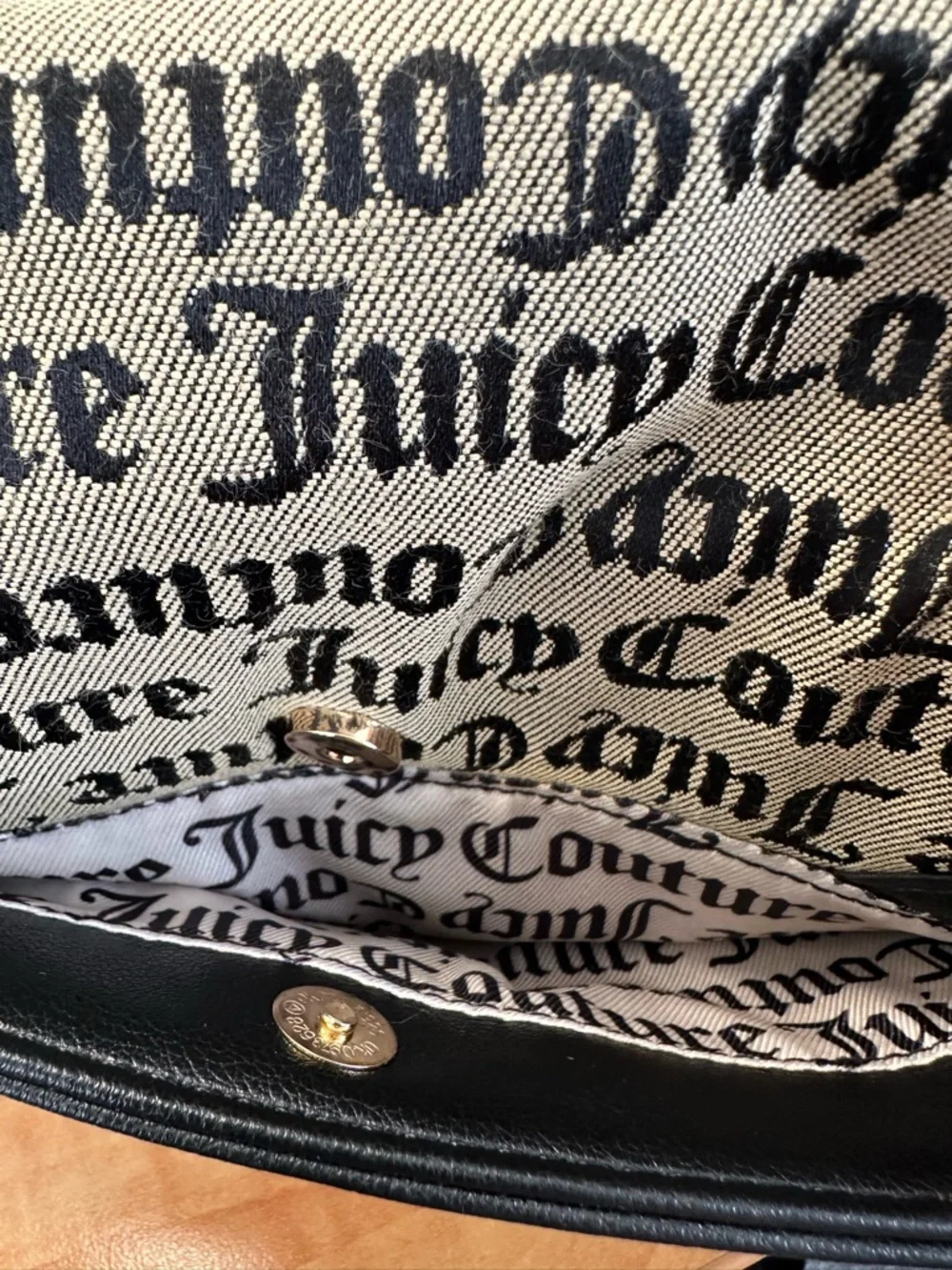 Juicy Couture Crossbody Saddle Bag with Script Print - Black/Beige NWT